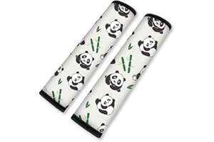 Doodlream 2Pcs Soft Auto Seat Belt Cover Pad Cute Cartoon Panda and Bamboo Print Car Seatbelt Shoulder Cushion for Comfortable Driving, Compatible with All Cars' Seatbelt and Backpack Straps