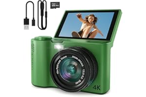 SAIYUANXING 4K Digital Camera for Photography and Video, Point and Shoot Digital Cameras with Flip Screen, Small Digital Camera with WiFi and Bluetooth, Vlogging Camera for YouTube Video Recording (Green)