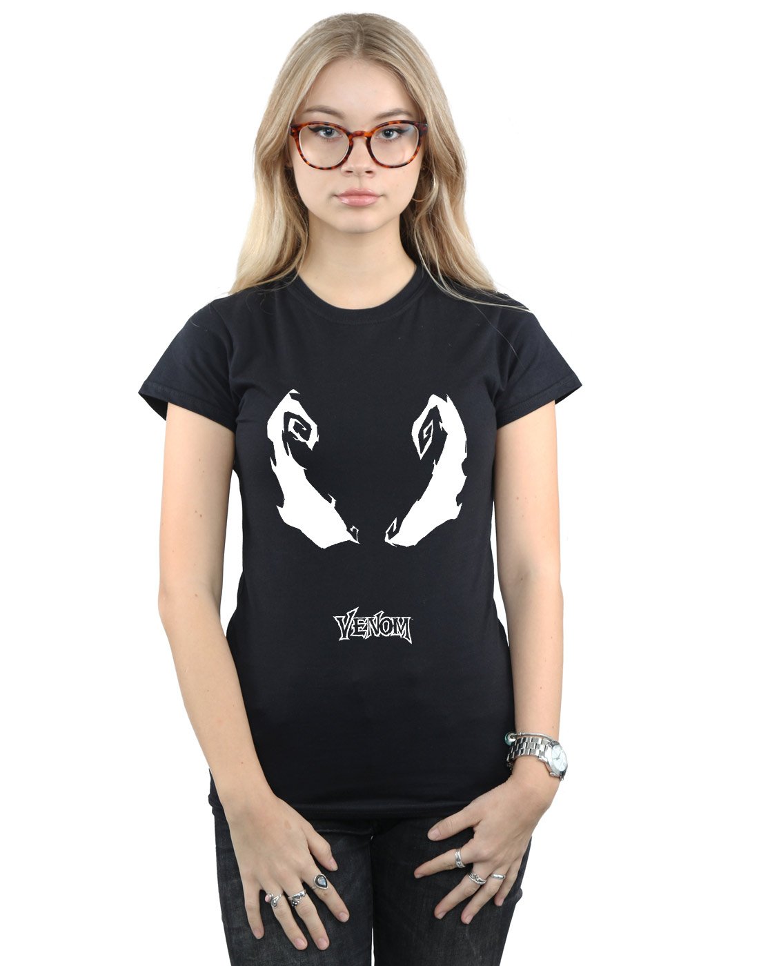 Marvel-Damen-Spider-Man-Venom-Eyes-T-Shirt-Schwarz-Small