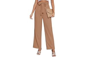 PASUDA Pantalones Mujer Verano Cintura Alta Pantalones Rectos Largos Ligeros Elegante Pantalón de Traje Moda Casual Cómodos Pantalones de Trabajo con Cinturón Ajustable y Bolsillos