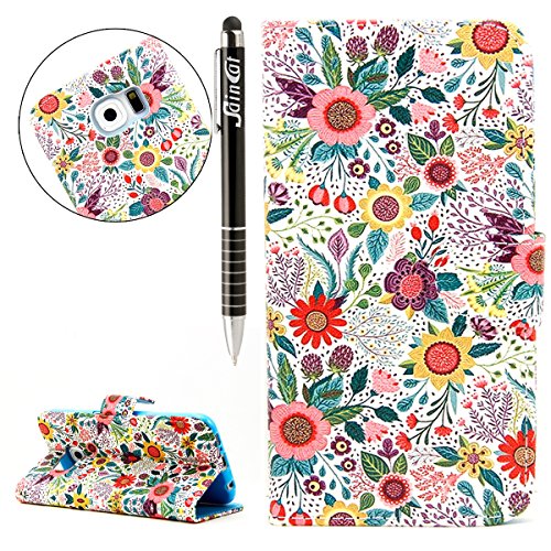 Galaxy S7 Hülle, Samsung Galaxy S7 Tasche Schutz Case Cover Schutzhülle, SainCat PU Leder Brieftasche Hülle Schutzhülle Ledertasche im BookStyle Ultra Slim Stand Lederhülle Hülle Etui with Karte Halterung Leder Wallet Klapphülle Flip Book Case TPU Cover Bumper Tasche mit Kartenfach Magnetverschluss Standfunktion für Samsung Galaxy S7 (Karikatur Muster:Chrysantheme)