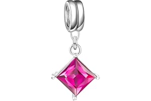 Andante-Stones 925 Perlina d'argento Charm pendenti "Quadro" con cristallini che brillano (fucsia) Ciondolo da donna Charm Bead per bracciali e collane europei + Sacchetto di organza