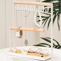 Présentoir à Bijoux En Métal Avec Base En Bois - Porte Colliers, Bracelets, Boucles D'oreille - Design En T, Montage Facile