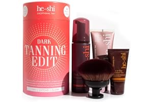 He-Shi Exceptional Tanning Edit Gift Set - Deep, Long-Lasting Fake Tan - Includes Gradual Tan, Dark Mousse, HD Wonder Glow & Luxury Brush, Perfect False Tan Kit