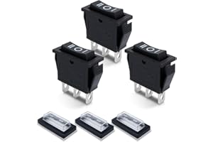 Innfeeltech 3 Pcs Mini Interruptor Basculante Negro KCD3-101 3 Pin 3 Posición Interruptor de palanca con 3 Tapas impermeables ON-OFF-ON