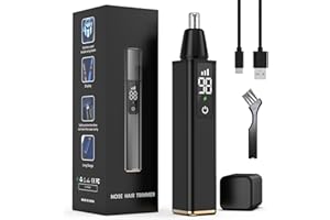 Oneyus Nasenhaartrimmer, 3 IN 1 Wiederaufladbarer Nasenhaartrimmer Herren Frauen LED Anzeige, Schmerzfreier Multifunktionaler Augenbrauen Ohrhaarschneider IPX7 Wasserdichten Doppelschneidigen Klingen