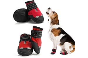AQH Stivali Protettivi per Cani, 4PCS Cani Scarpe Antiscivolo per Cani, Impermeabile Ideali per Pioggia, Neve, Terreno Scosceso o Protezione per Cani di Taglia Media e Grande (5#, Rosso)