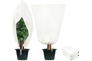 Zhiaek Funda para Plantas Malla Antiheladas Saco Cubierta Protectora para Plantas con Cordón y Cremallera Protección Funda contra Heladas Blanco 0.8x1.2M 2PCS