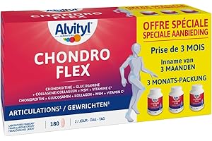 ALVITYL - Chondroflex - 5 éléments essentiels - Mobilité articulaire - 90 jours de prise renouvelable – Chondroflex - Glucosamine + Chondroïtine + Collagène Type II + MSM + Vitamine C – 180 comprimés