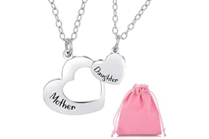 VDSOW Silver Necklace for Women Girls, 2Pcs Mum Necklaces from Daughter with Engraved Heart Pendants Presents, Mother and Daughter Necklaces Birthday Christmas Mothers Day Gifts for Mum