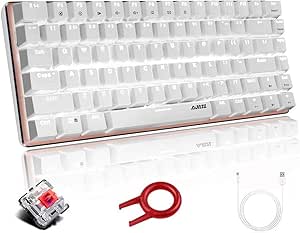 Hoopond Mechanical Keyboard, AK33 White LED Backlit USB Cable Gaming Mechanical Keyboard, 82-key Compact Mechanical Gaming Keyboard with Anti-ghosting Keys for Gamers &amp; Typists (Red switch, White)