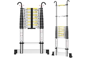 Teenza Teleskopleiter 4,9m, Aluminium-Haushaltsleiter mit Haken, TragfäHigkeit 150kg, füR Den Zugang Zum Dachboden, Zum Streichen, Zum Anlegen Eines Gartens, usw.