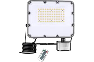 FEAHRZEUG 50W Security Lights Outdoor Motion Sensor Led Mains Powered with PIR Remote Control 5000 Lumen 6000K Cool White IP66 Waterproof Led Flood Lights Outdoor Perfect for Forecourt Garages