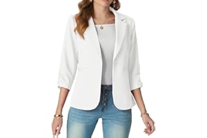 GRECERELLE Womens Blazer Suit 3/4 Ruched Sleeves Ladies Formal Jackets Casual Elegant Work Office Blazers Wear Wedding, Funeral with Buttons, Pockets for Women UK 8-20