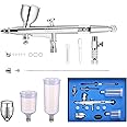 Nasedal Airbrush Kit, Airbrush Gun Dual-Action Gravity 5cc 13cc 20cc 40cc Fluid Cup, 0.3 & 0.5 mm Needle, Cost-Effective Air Brush Set Makeup Nail Art Painting Model Coloring Cake Decor Silver