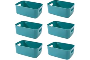 EURXLQ Cestini Portaoggetti Plastica Scatole Organizer con Manici,Contenitori per Armadio,Contenitore Plastica,Organizer Portaoggetti per Cucina Bagno Cosmetici (Verde, 30.5×20×12cm/6 Pack)
