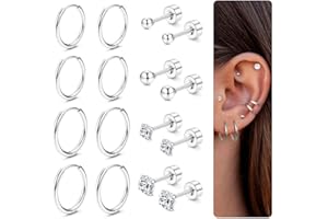 Dochais 8 Paar Ohrring Set, 316L Chirurgenstahl Ohrringe, 14K Gold plattiert Cubic Zirkonia Runde Ohrstecker, Hypoallergene Knorpel Huggie Hoop Ohrringe, Mehrfach-Piercing