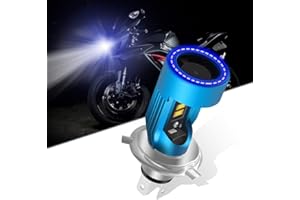 KaiDengZhe H4 HS1 LED Motorcycle Headlight Bulb with Blue Angel Eye 9003 HS1 High/Low LED Headlamp 12V 2600LM Replacement of H4 Halogen Lamp White 6000K