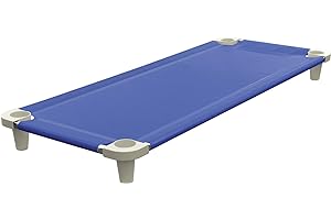 Acrimet Lit de Sieste pour Enfants, lit Portable pour Tout-Petit, empilable, 52 Pouces de Long (Tubes en Acier Inoxydable) (Tissu en Maille Respirante Bleu - Pieds Gris) (1 Pack)