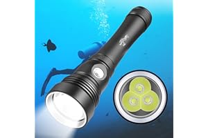 WINDFIRE Torcia LED Subacquea, 20000 Lumen Torcia Professionale per Subacquee, 3 Modalità, IPX8 Impermeabile 150M Subacqueo Luce di Immersione Luci con 2 pezzi 5000mAh 26650 Batteria Ricaricabile