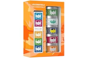 ‎KUSMI TEA Kusmi Tea - The Essentials Teas + szczypce do herbaty - Asortyment herbat organicznych - Pomysł na prezent dla mężczyzn i kobiet - Czarna herbata, zielona herbata i napary - 5 pudełek po 25 g