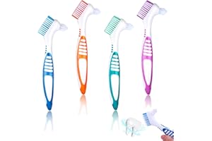 ROONTIN Set di 4 spazzole per denti di protesi – Spazzola per protesi portatile con setole multistrato moderate, spazzola a doppio lato per una cura efficace delle protesi, 4 colori