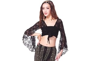 Leemiman Costume de danse orientale tribale en dentelle florale à manches longues pour femme
