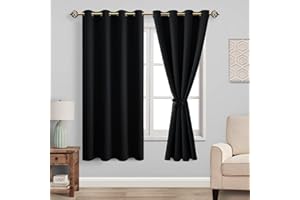 JIUZHEN Blickdicht Vorhänge Gardinen Ösenvorhang für Schlafzimmer Wohnzimmer,Schwarz Verdunkelungsvorhang,2 Stück,137x132cm(HxB)