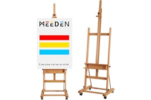 MEEDEN Grande Caballete Pintura de Madera: Regulable 190-370 cm H,Sujeta lienzos de hasta 236 cm, Profesional Caballete de Estudio con Bandeja y las Ruedas