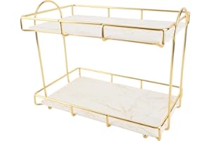 Asixxsix Organizador de baño, Bandeja de tocador Multiusos de 2 Niveles con Revestimiento Dorado para lociones, Maquillaje, cosméticos, perfumes, detergente y Especias, Dorado (L)