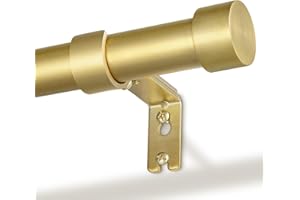 DEFYNEE Tringle à Rideaux Métallique pour Œillets, 80-305 cm Extensible, 25 mm de Diamètre, Ensemble avec Supports, pour Chambre et Salon - Or