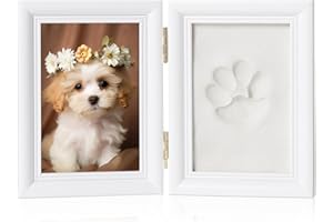 Sporgo Juego de huellas de perro y gato: marco de fotos 3D con foto y huellas de patas, juego de huellas con soporte, marco de madera para perros o gatos