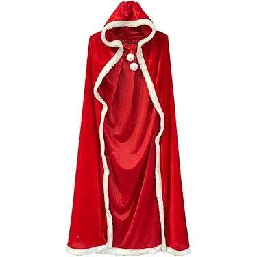 Cape De Noël Pour Fille En Velours Rouge à Franges Blanches - Déguisement Fête, Mère Noël, Jeu De Rôle