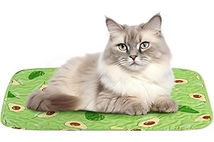 Iridsmole Cat Cooling Mat, Pet Pad for Summer, Green Avocado Pattern, 40 x 50 cm, Ice Silk Fabric, Latex, Non-slip Granule Cloth, Foldable, Hand Wash Only