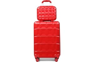 Kono Luggage Sets 2 Piece Hard Shell ABS Suitcase with TSA Lock Spinner Wheels Travel Carry On Hand Luggage 20 inch with Beauty Case (Red)