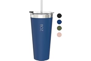 BOZ Vaso Térmico - Vaso con Tapa y Pajita - Vaso Termo Café para Llevar - Vaso Termo de Acero Inoxidable - Taza Termo Perfecta para Bebidas Frías y Calientes - Tumbler Sin BPA (650 ml - Azul)