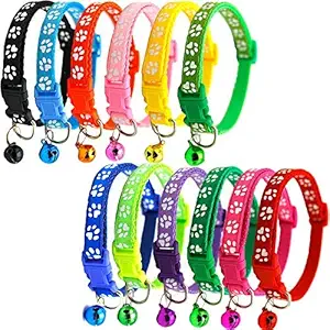 Pups&Pets 2 Pieces Cat Collars - Paw Print Design, with Bell, Adjustable Strap, and Safety Release Buckle [Modern Paw Print Design for Your Cute Cats