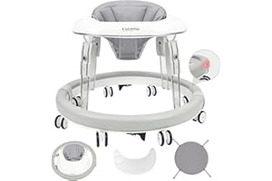 Uuoeebb Baby Walker, Upgareded Anti-Collision Baby Walkers for Boys 6 Months with 7 Level Height Adjustable, Baby Walkers for 1 Year Olds with Brake, Baby Walkers for Girls from 6 Months (Grey)