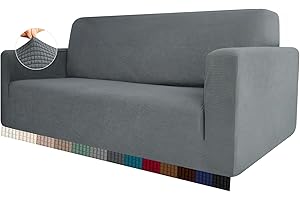 HEYOMART High Stretch Sofa Cover 1 2 3 4 Seater Couch Cover for Living Room Jacquard Knitted Thick Sofa Slipcovers for Dogs Pets Cats Furniture Protector (2 Seater, Light Grey)