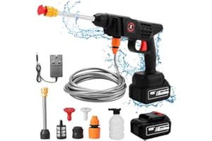 EAGERMINDS Pistola de Agua a presión 50Bar, Hidrolimpiadora de Alta Presion con Batería, Cargador y Manguera de 5 m, Limpiador Agua Presion Bateria para Limpiar Coche, Terraza, Jardín (30000mah)