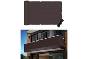 POYEE Brise Vue Balcon 90x300cm, Résistant aux UV et Imperméable - Protection Contre Le Vent et Les Intempéries pour Jardin et Balcon avec Attaches Zippées - Marron