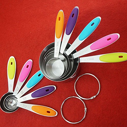 Messbecher Cups Messlöffel Sets Edelstahl Dicke Amerikanische mit Genaue Gravur- Geeignet für Küche Kochen und Backen (S+L, 10 teiliges) - 3