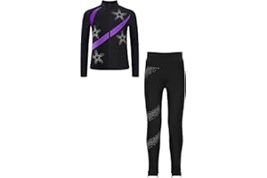 Fldy Mädchen Eiskunstlauf Anzug Glitzer Strass Jacke Und Leggings Mit Colorblock Kinder Eislaufen Tanzanzug Sport Kleidung Set Sweatsuit