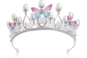 MZSM Perla Mariposa Corona Cristal Tiara Niñas Corona Diadema Princesa Corona Mariposa Corona Nupcial Boda Accesorios para el cabello Señoras Decoraciones de cumpleaños