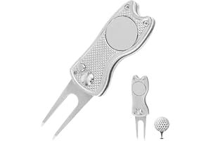 VANANA Golf Divot Tool, Pop-up Button Stainless Steel Switchblade and Foldable Magnetic with Golf Ball Marker