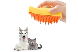 VAWSVOCS Brosse vapeur chat,Brosse chat 3 en 1,Brosse à Vapeur Autonettoyante, Brosse Vapeur pour Chat pour Massage,Cat Steamer Brush for Massage, Cat Hair Brush for Tangled and Loosse Hair (Jaune)