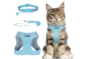 Muecleao Cat Harness and Lead Set, Adjustable Cat Harness for Walking Escape Proof, Soft Kitten Harness and Lead Set Vest with Reflective Strip for Cats Dogs Pets Walking (Blue, XXS(Chest 28-32 cm))