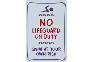Dojune-No Lifeguard On Duty - Señal de piscina (8 x 12 cm, con impresión UV, fácil de montar)