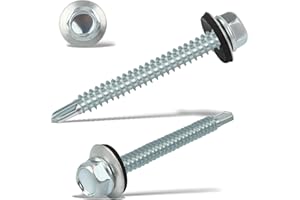 NENULL 110 pcs Tornillos Autotaladrantes 5.5x50MM Tornillos Roscachapas Tornillo Panel Sandwich Tornillos Autorroscantes Metal para Panel Sandwich Tejado, Chapas Metalicas, Tejado, Aluminio (Plata)