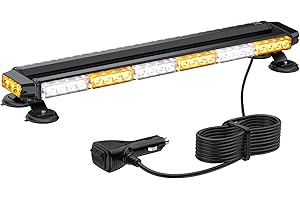 Justech 54 LED Luce Stroboscopica Emergenza Lampeggiante Stroboscopico Barra Bar 27 Modalità 12/24 V Impermeabile Ambra + Bianco Controllo Doppio Interruttore con Base Magnetica per Camion Veicolo